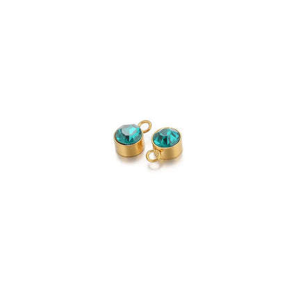 SC11A2 Dark Green Zircon Round Charm 18k Gold PVD plated 316 stainless steel ( 1 pc ) Anti tarnish ( 8 mm )
