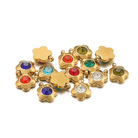 SS 2817 Green Zircon Flower charm 18k Gold plated stainless steel ( 1 piece ) Anti tarnish ( 7 mm )