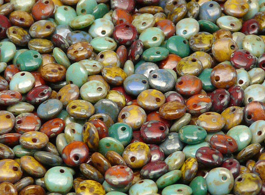 BBB 109 (B)  Czech Pressed Glass Lentil Beads Colours Mix With Piscasso - (1PC)