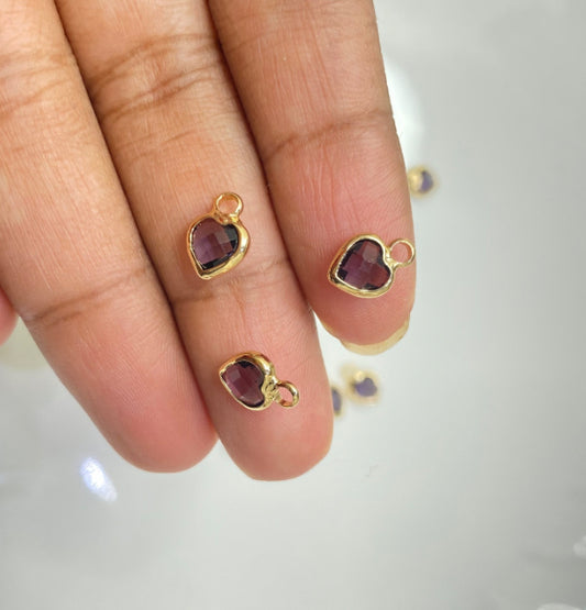 BBB 118 (C)  purple gold plated glass heart charm (1 pc ) Anti tarnish