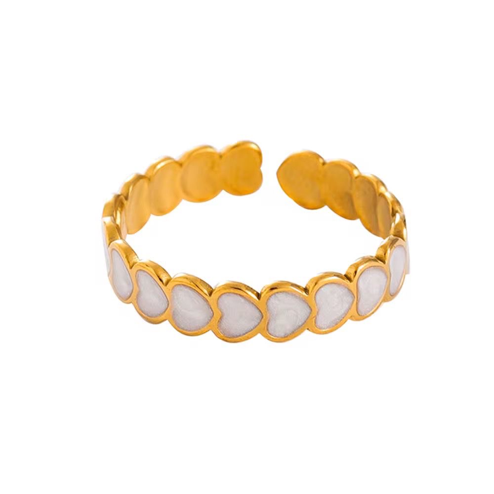 SJ 788 White Enamel Heart Stack Ring Adjustable - 18k Gold PVD plated stainless steel - Anti tarnish
