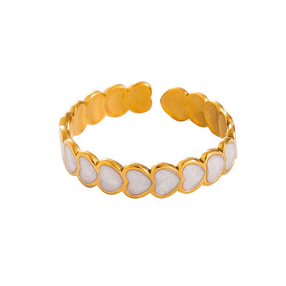 SJ 788 White Enamel Heart Stack Ring Adjustable - 18k Gold PVD plated stainless steel - Anti tarnish