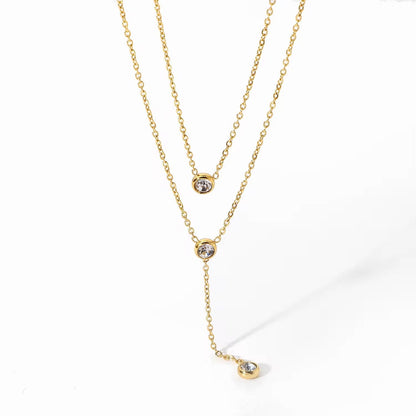 NSJ24F Dainty zircon double layer necklace - 18k Gold PVD plated stainless steel - Anti tarnish