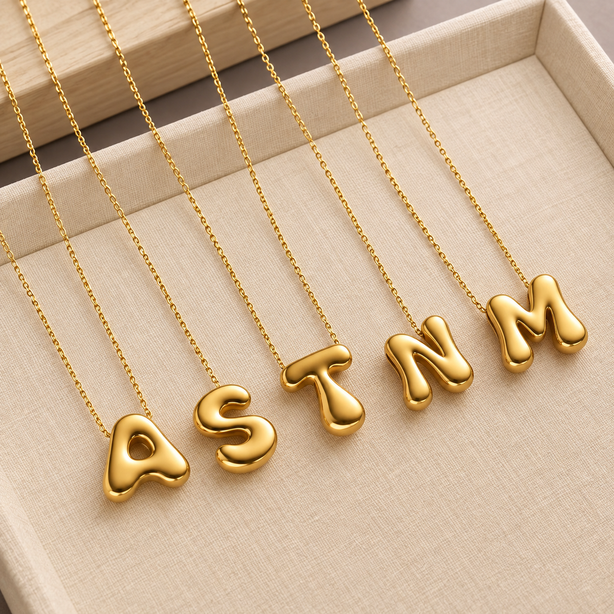 NSJ49A Bubble Bliss Initial Necklace 18k Gold PVD plated