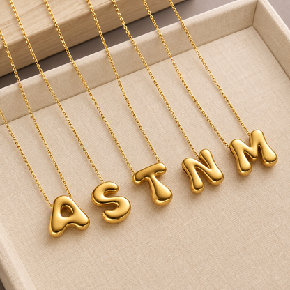 NSJ49A Bubble Bliss Initial Necklace 18k Gold PVD plated