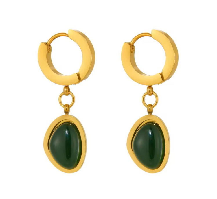 ESJ15C green Earrings - 18k Gold PVD plated 316 stainless steel - Anti tarnish