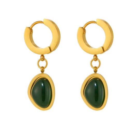 ESJ15C green Earrings - 18k Gold PVD plated 316 stainless steel - Anti tarnish