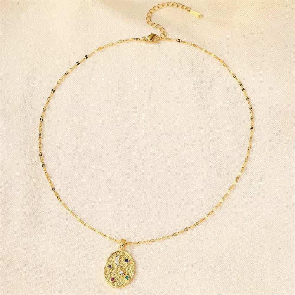 SJ 943 Star and Moon Zircon Necklace - 18k Gold PVD plated stainless steel - Anti tarnish
