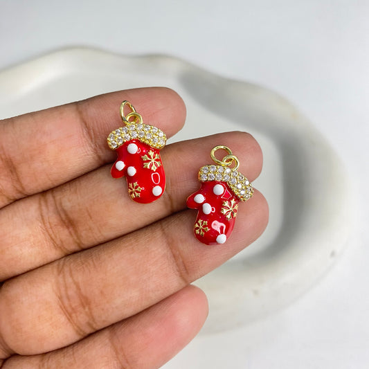 SS 1220 Mitten Christmas Zircon charm 18k gold plated ( 1 pc ) Anti tarnish ( 19:13 mm )