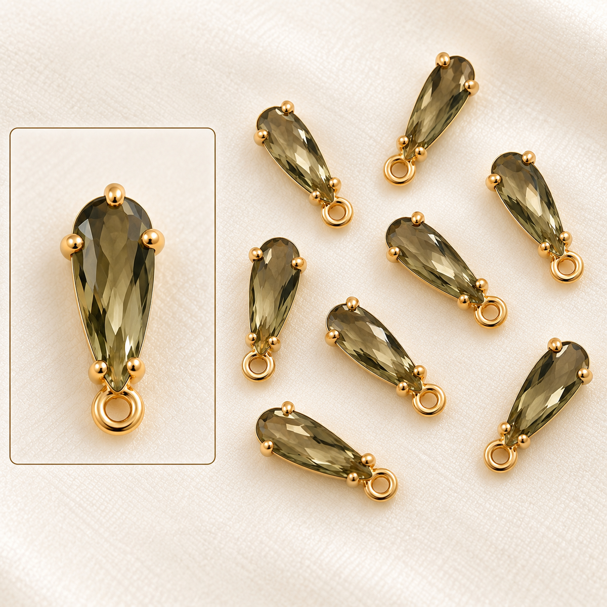 GPC23S zircon crystal teardrop Gold plated charm ( 1 pc ) Anti tarnish