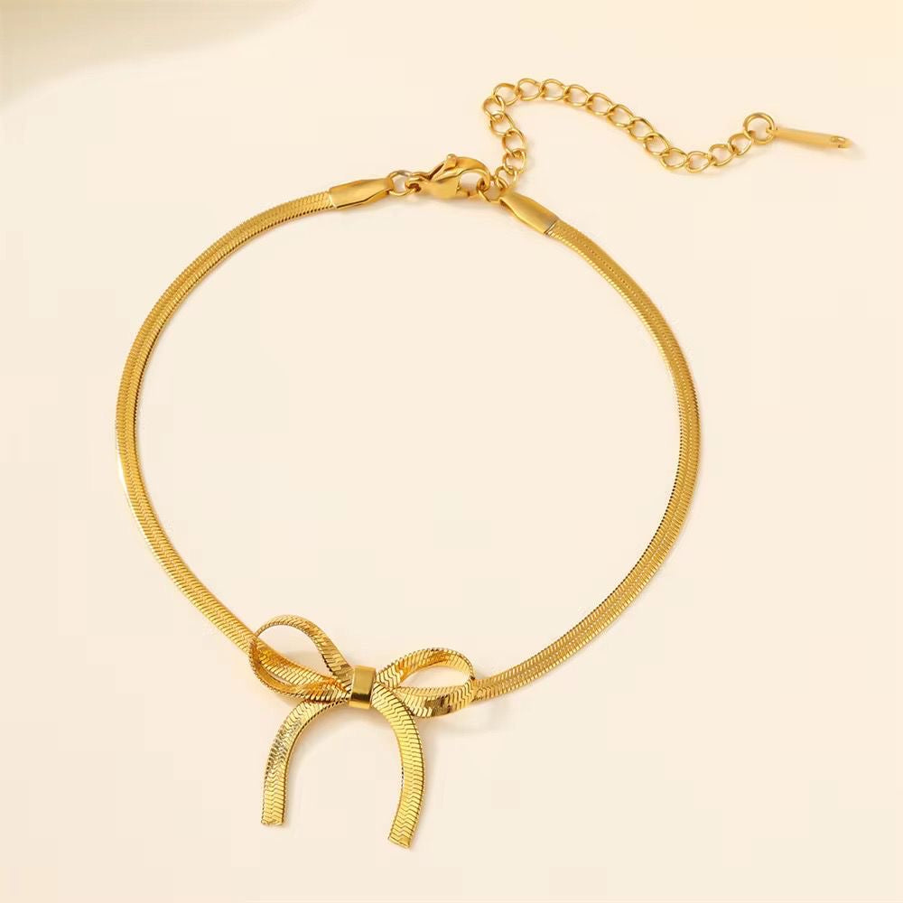 SJ 566 snake chain bow bracelet - 18k Gold PVD plated stainless steel - Anti tarnis