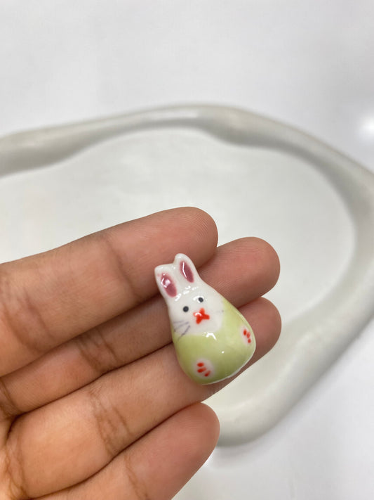 BBB 057 (3) Green Cute Rabbit porcelain ceramic bead ( 1 pc )