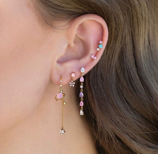 ST 06 - 5 piece Zircon Earring stack stud set - 18k Gold PVD plated stainless steel - Anti tarnish