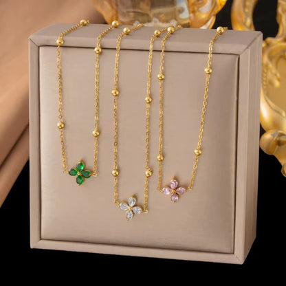 NSJ48A Emerald Clover Necklace 18k Gold PVD plated