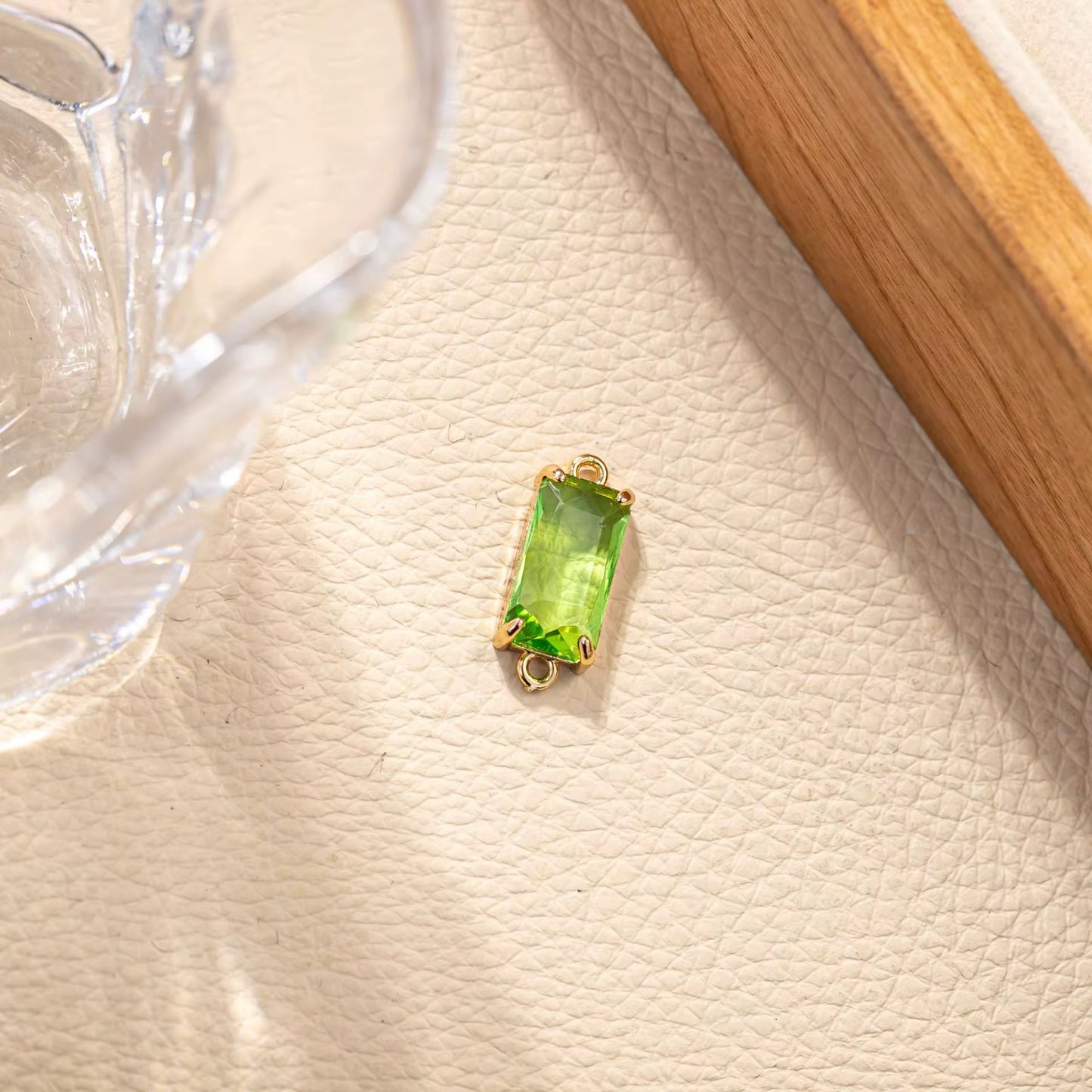 BBB 279 (h) Light Green Rectangle Connector 14k gold plated Zircon crystal charm ( 1 pc ) Anti tarnish ( 21:8.5 mm )