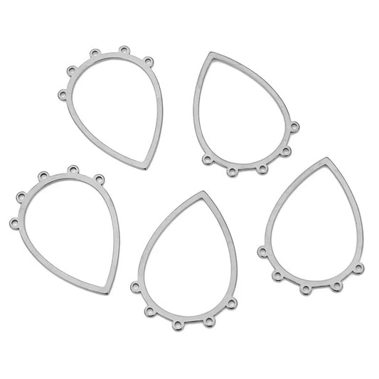 SS 2756 Teardrop Multi Hole Bezel Connector Silver plated stainless steel ( 1 pc ) anti tarnish