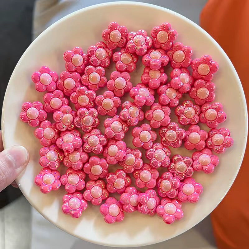 BBB 248 (f) Bright Pink Flower Double colour Luminous Shiny Bead ( 1 pc ) UV Plated Acrylic ( 16 mm )