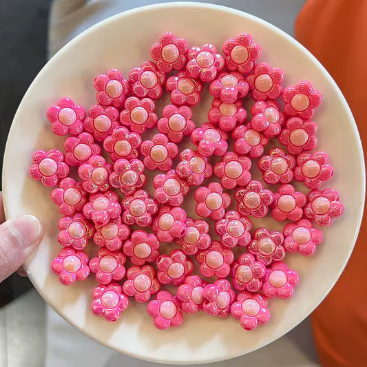 BBB 248 (f) Bright Pink Flower Double colour Luminous Shiny Bead ( 1 pc ) UV Plated Acrylic ( 16 mm )