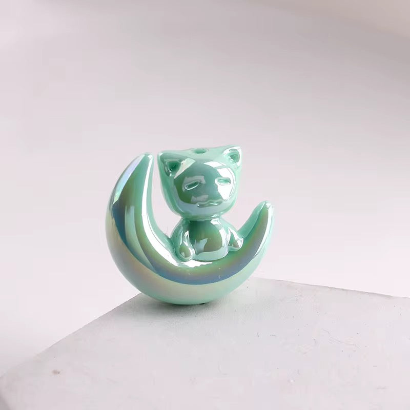 BBB 265 (g) Light Green Cat Moon Luminous Shiny Big Bead ( 1 pc ) UV Plated Acrylic ( 28 mm )