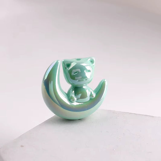 BBB 265 (g) Light Green Cat Moon Luminous Shiny Big Bead ( 1 pc ) UV Plated Acrylic ( 28 mm )