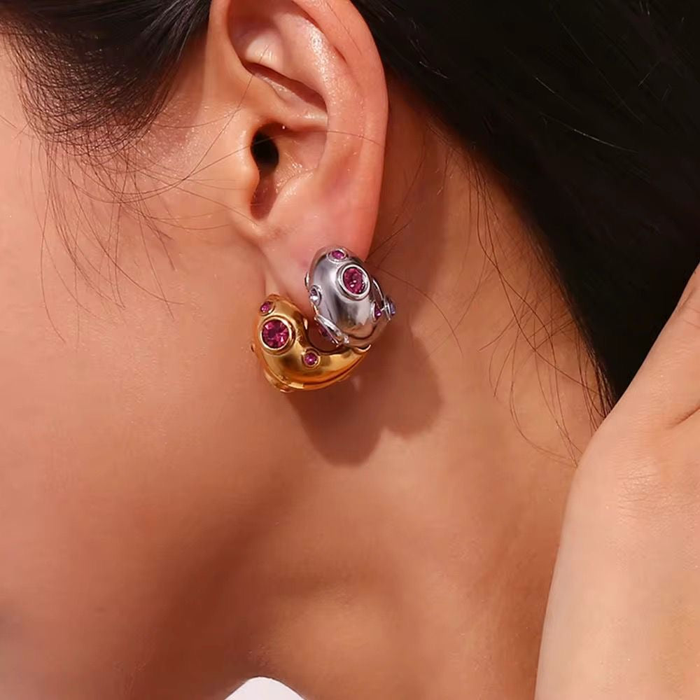 SJ 1013 Zircon Bubble hoop earring - premium collection - 18k Gold PVD plated stainless steel - Anti tarnish