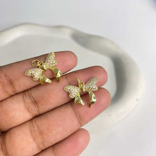 SS 1179 Bow Zircon charm 18k gold plated ( 1 pc ) Anti tarnish ( 15:20 mm )