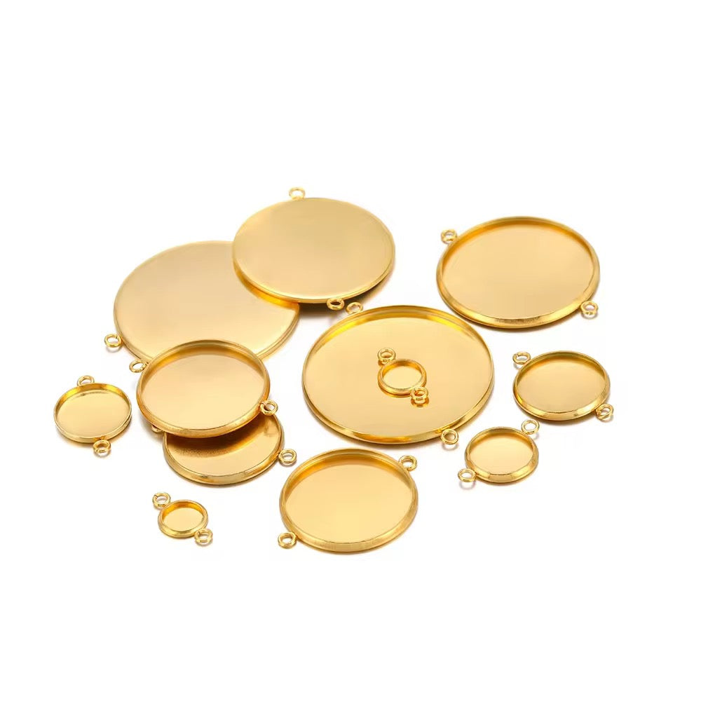 SS 2749 Cabochon Connector 18k Gold plated stainless steel ( 1 pc ) anti tarnish