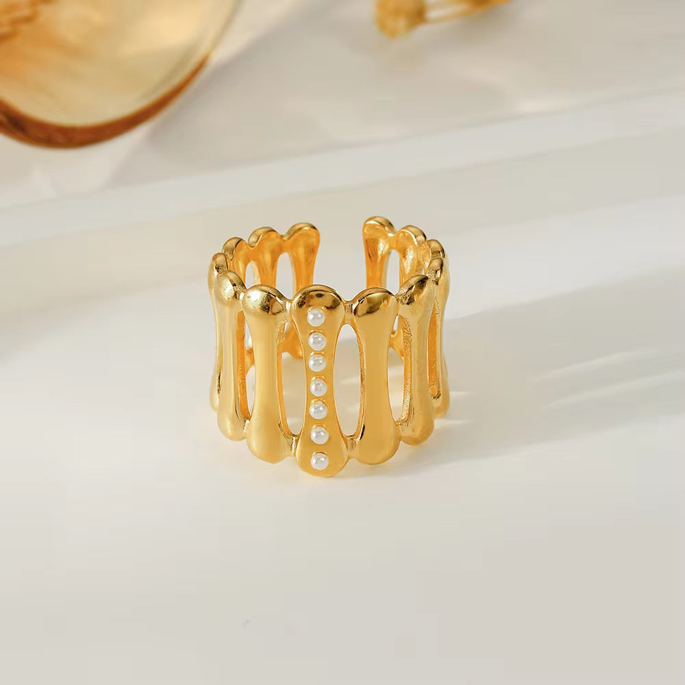 SS 230 Zircon stripe ring adjustable -18k gold plated stainless steel - Anti tarnish - Wholesale