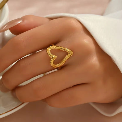 SJ 1080 Heart Textured Ring Adjustable - 18k Gold PVD plated stainless steel - Anti tarnish