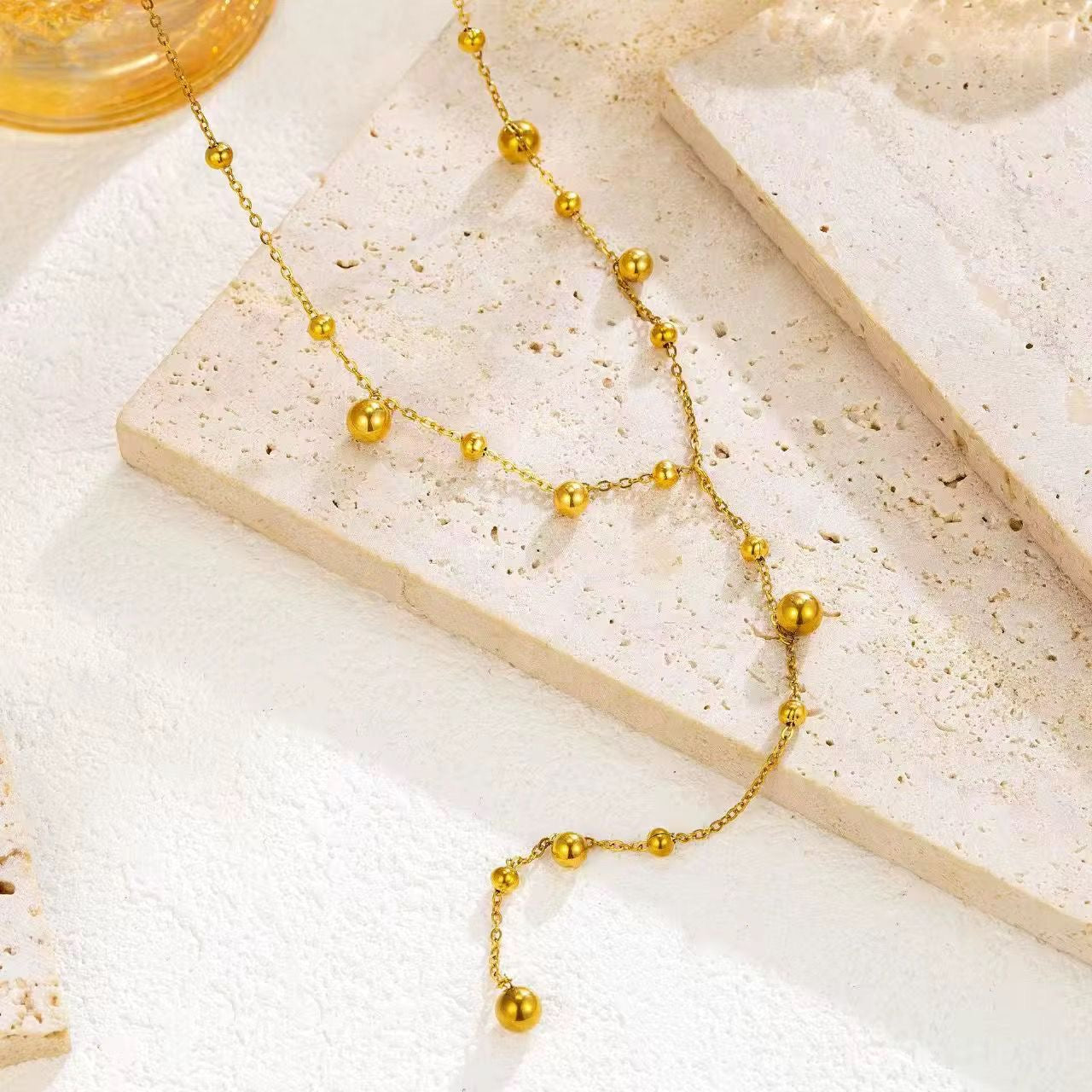 SJ 824 Ball Beaded Y Necklace - 18k Gold PVD plated stainless steel - Anti tarnish