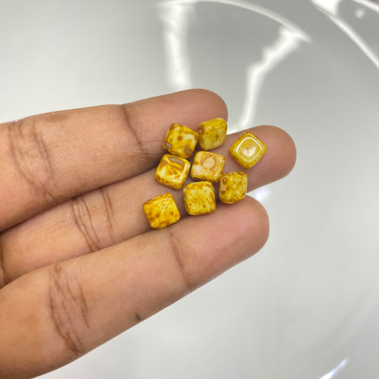 BBB 108 (A) Two Hole pressed Czechmates Glass Tile Beads Opaque Chalk white Travertine -(1PC)