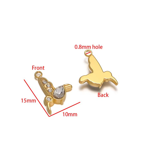 SC15N Bird Zircon charm 18k Gold PVD plated 316 stainless steel ( 1 pc ) Anti tarnish