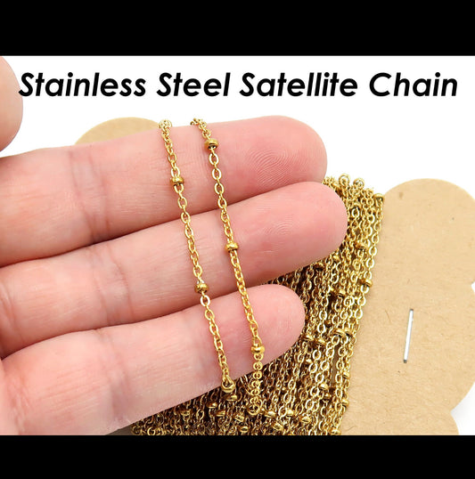 Satellite bead gold stainless steel - anti tarnish - per feet