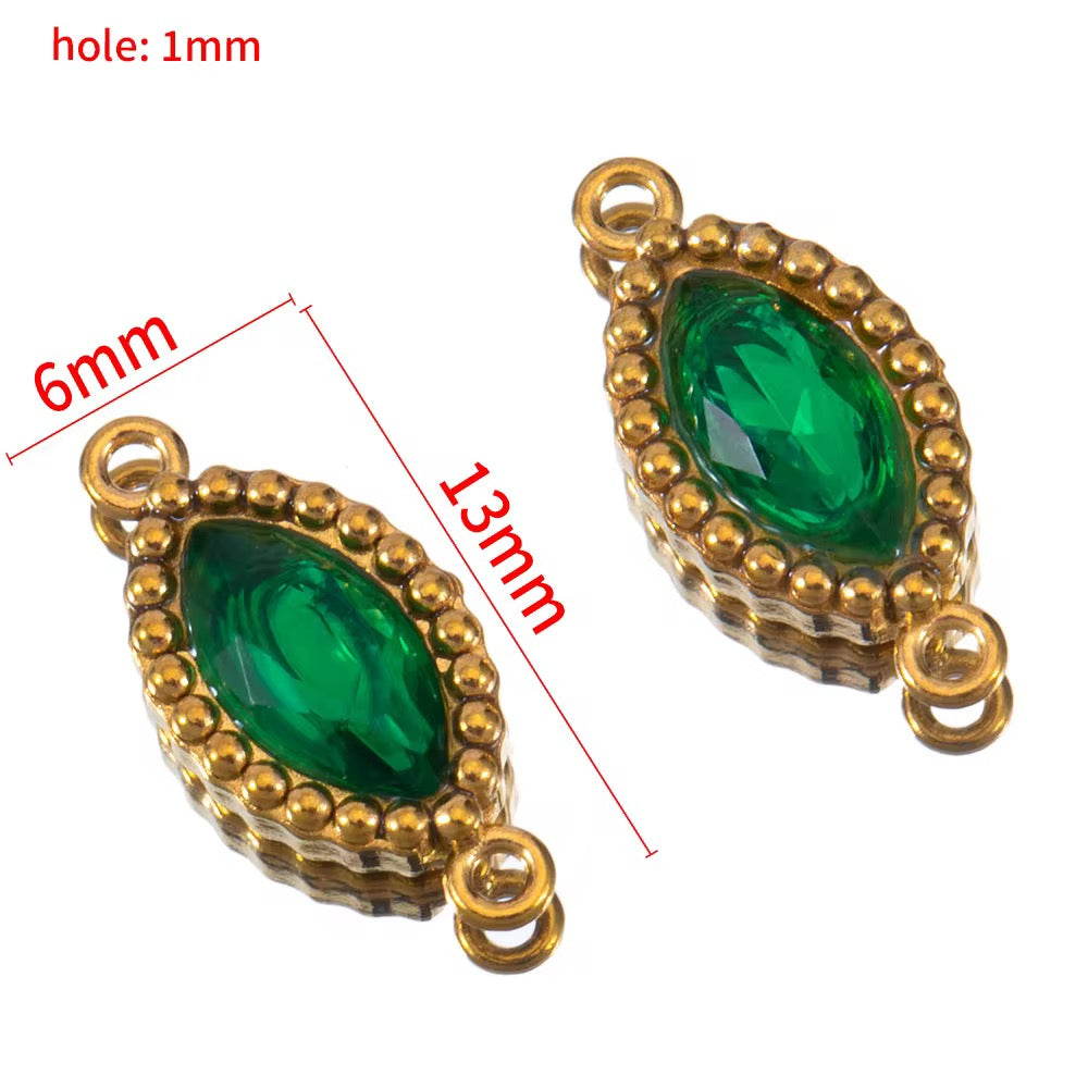 BBB 266 (i) Dark Green Zircon Connector 18k Gold PVD plated 316 stainless steel ( 1 pc ) Anti tarnish ( 6:13 mm )