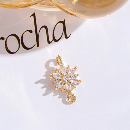 BBB 282 (a) Clear Zircon Snowflake connector 14k gold plated crystal charm ( 1 pc ) Anti tarnish ( 18:10 mm )