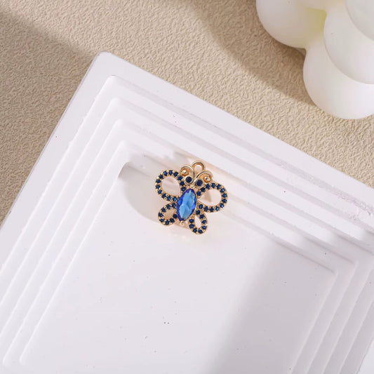 BBB 280 (e) Dark Blue Butterfly 14k gold plated Zircon crystal charm ( 1 pc ) Anti tarnish ( 16:16.5 mm )