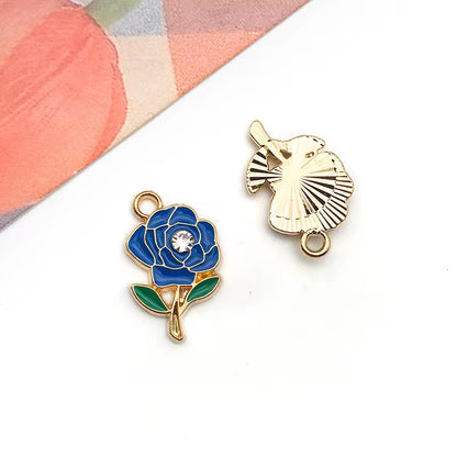 BBB 293 (a) Blue Rose Flower enamel charm ( 1 pc ) High quality shine ( 12:15mm )