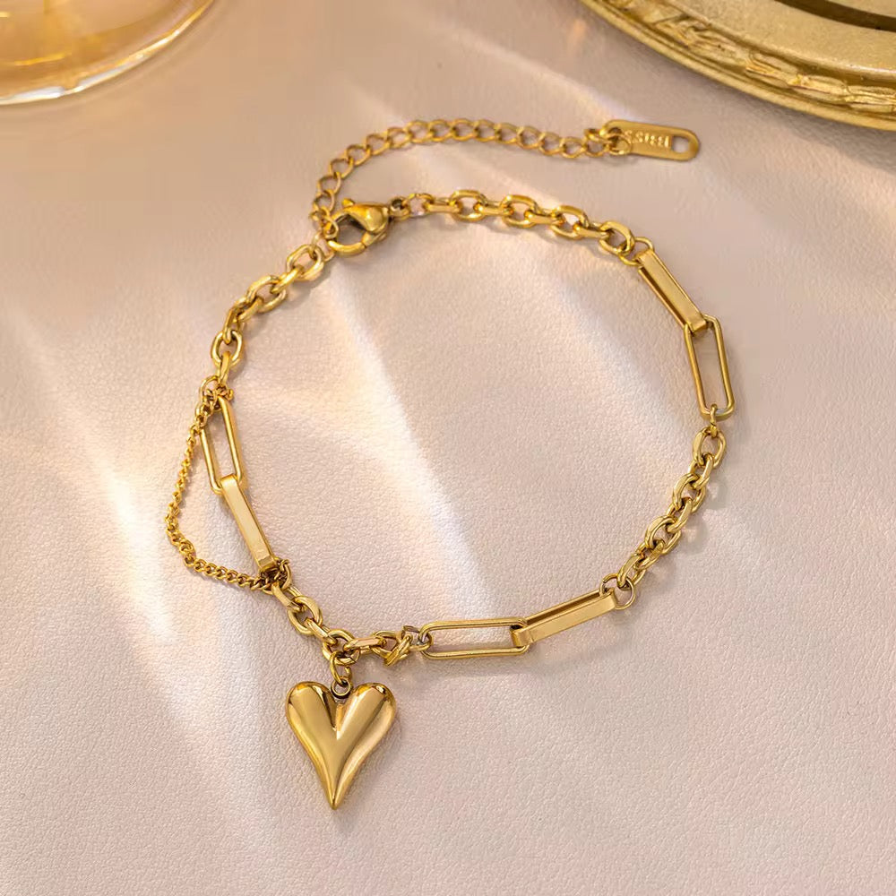 SJ 395 heart layer bracelet - 18k Gold PVD plated stainless steel - Anti tarnish - Wholesale