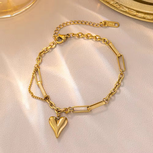 SJ 395 heart layer bracelet - 18k Gold PVD plated stainless steel - Anti tarnish - Wholesale
