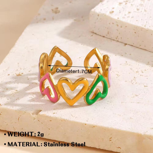 RSJ17F enamel ring adjustable -  18k Gold PVD plated 316 stainless steel - Anti tarnish