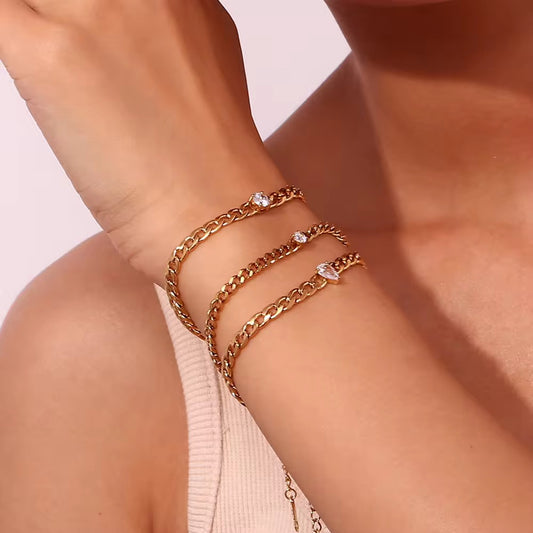 SJ 420 Teardrop Zircon Modern Bracelet- Premium 18k Gold PVD plated stainless steel - Anti tarnish - Wholesale