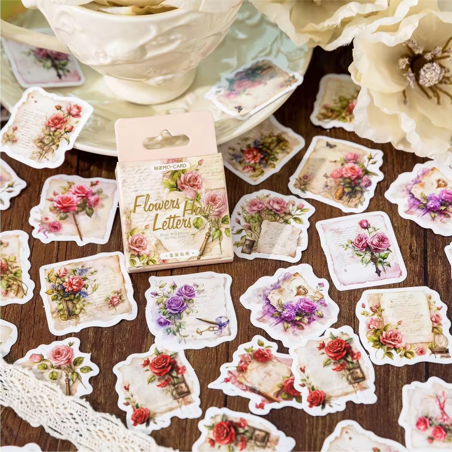 Floral Letters vintage Waterproof UV Resistant sticker ( 1 pack - 46 piece )