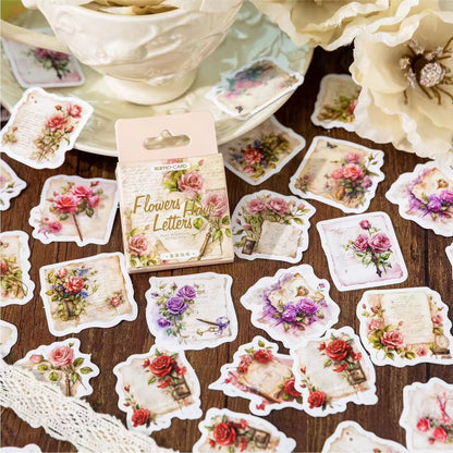 Floral Letters vintage Waterproof UV Resistant sticker ( 1 pack - 46 piece )