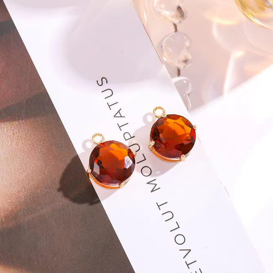 SS 2736 Rusty Orange Big Round 14k gold plated Zircon crystal charm ( 1 pc ) Anti tarnish ( 13:16 mm )