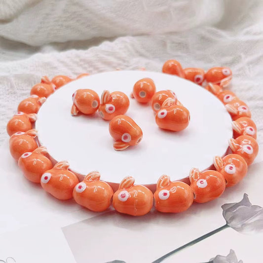 BBB 257 (a) Orange Bunny Ceramic bead ( 1 pc ) Porcelian Ceramic ( 13.5 mm )