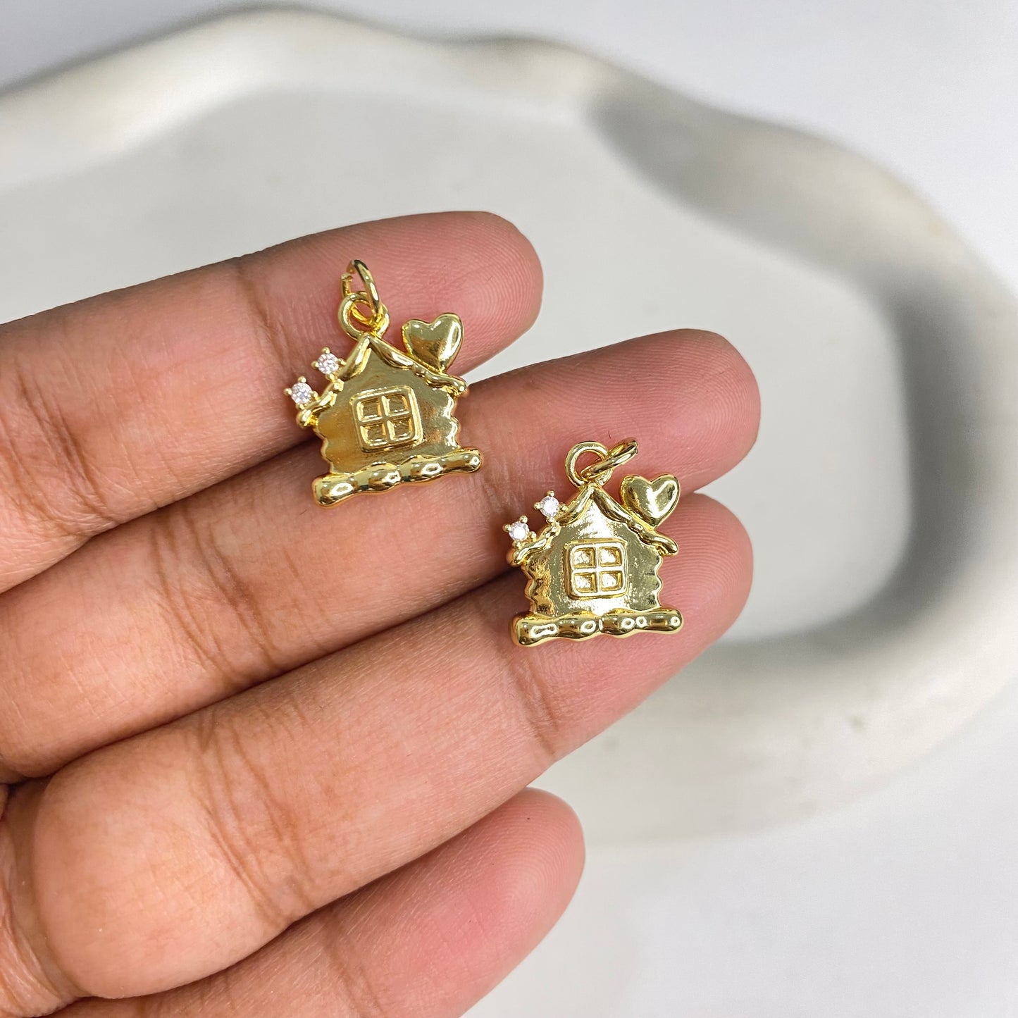 SS 1184 House Christmas Zircon charm 18k gold plated ( 1 pc ) Anti tarnish ( 14:15 mm )