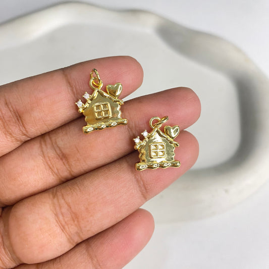 SS 1184 House Christmas Zircon charm 18k gold plated ( 1 pc ) Anti tarnish ( 14:15 mm )