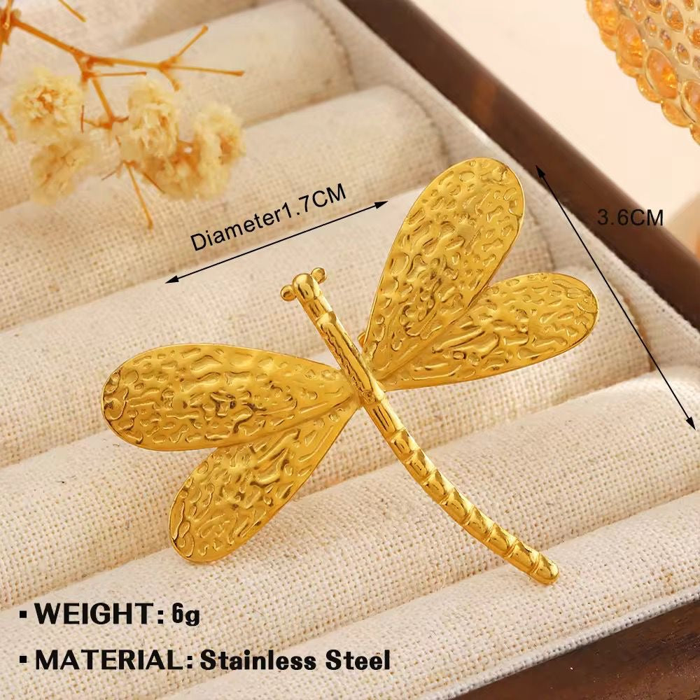 RSJ07B Chunky Dragonfly Ring - 18k gold PVD plated 316 stainless steel - Anti tarnish