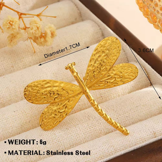 RSJ07B Chunky Dragonfly Ring - 18k gold PVD plated 316 stainless steel - Anti tarnish