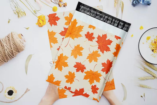 Autumn Leaves Poly Mailer Bag -  Waterproof & Double sided - Designer Premium Packaging ( 10:13 inch )